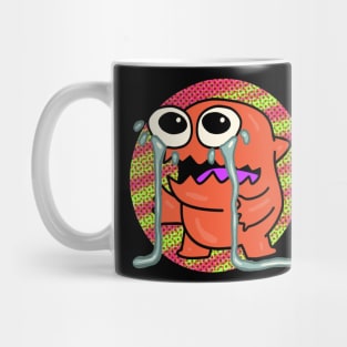 Ugly Crying Monster Orange and Green Dots Mug